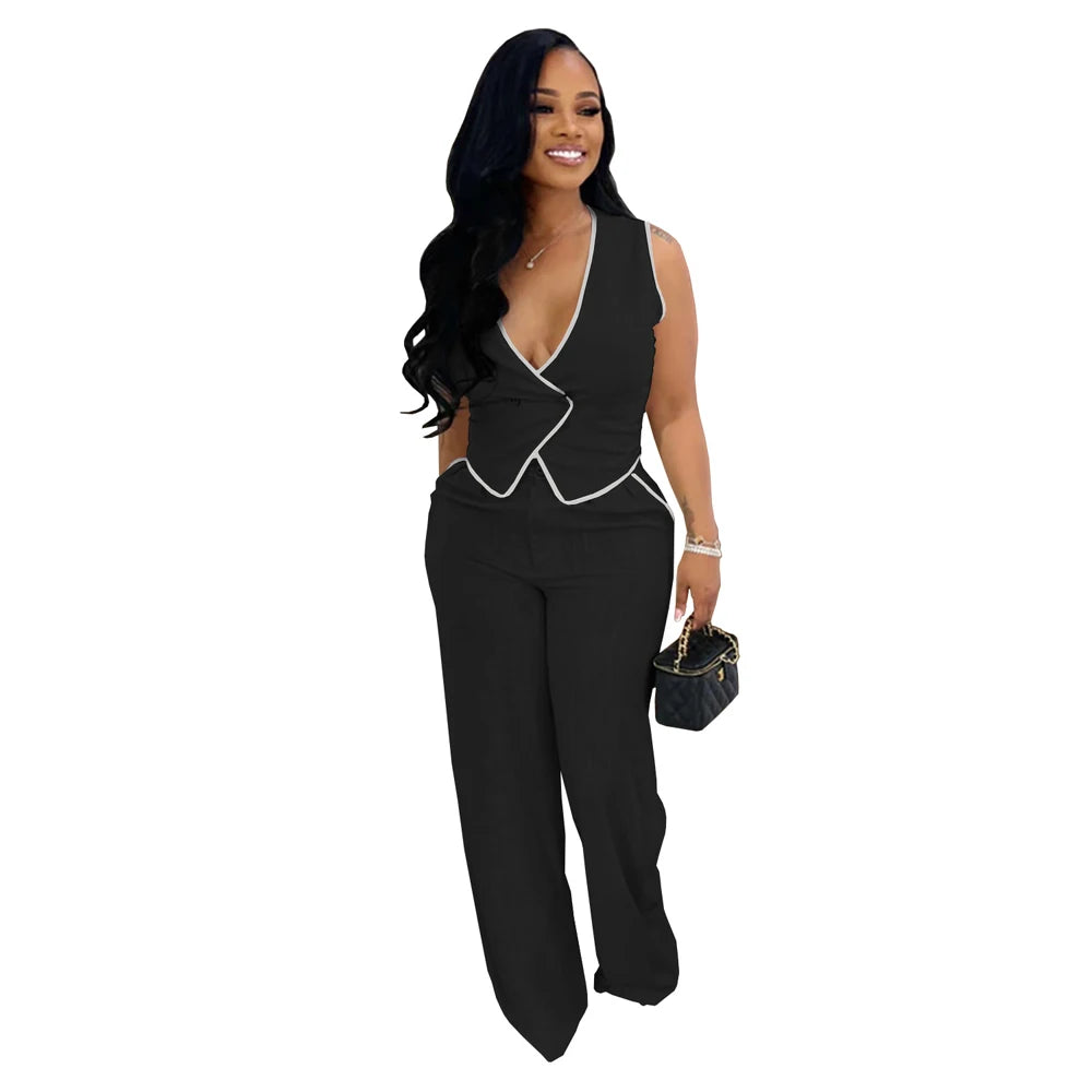 V-Neck Button Down Top & Pants Set – Casual Summer Loungewear