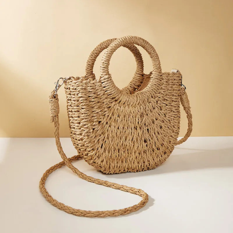 Handwoven Rattan Half-Moon Bag