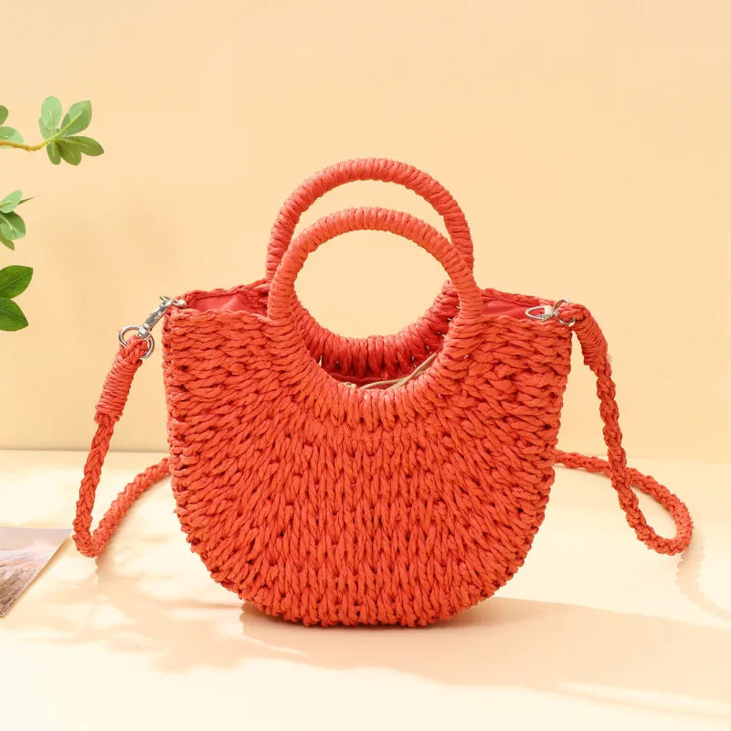 Handwoven Rattan Half-Moon Bag