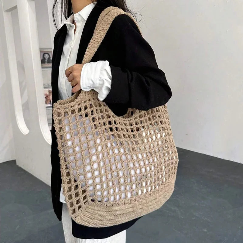 Boho Crochet Straw Tote
