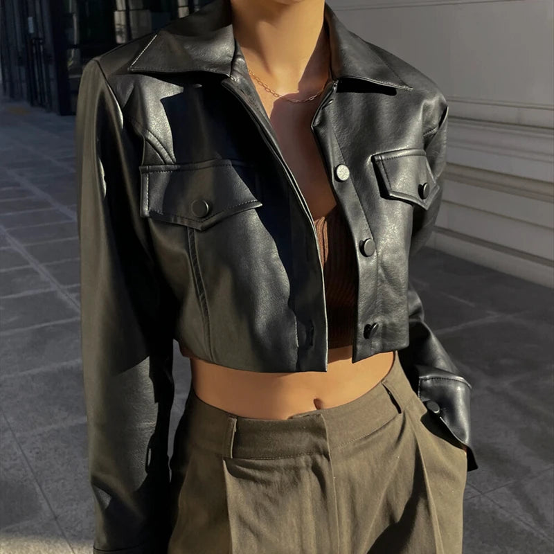 WhereMery Y2K Faux Leather Short Jacket