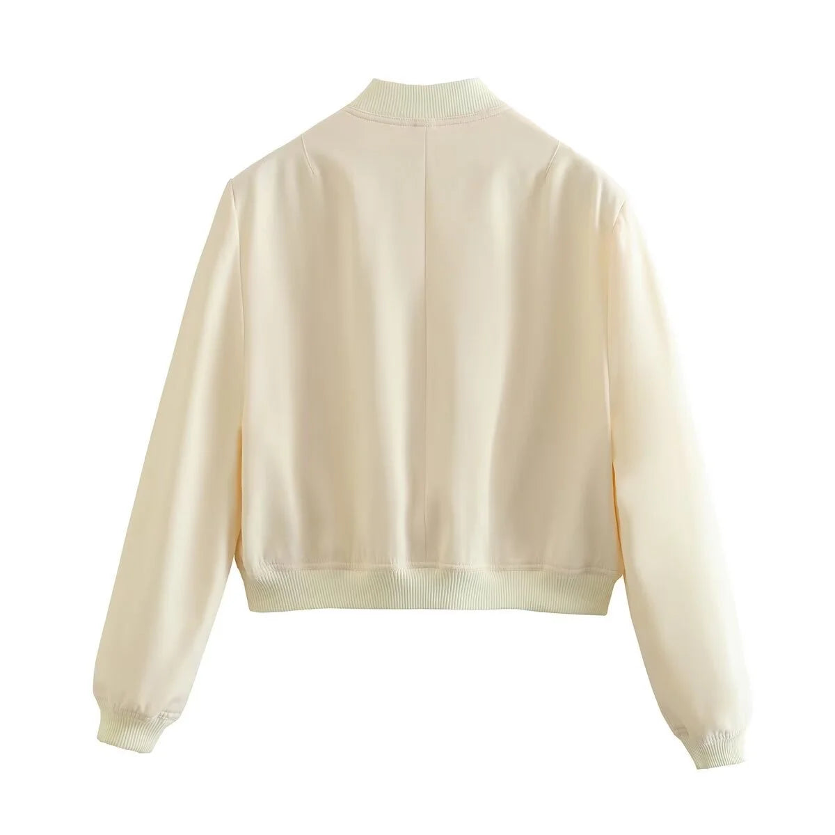 Women’s Cropped Bomber Jacket – White Button Baseball Style