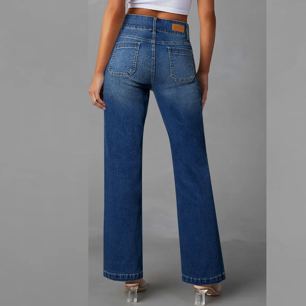 Women’s High-Waist Wide-Leg Multi-Button Jeans