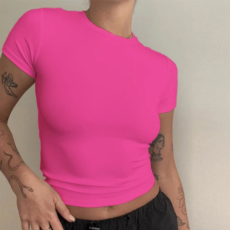 Slim Fit Knitted O-Neck T-Shirt – Y2K Street Style