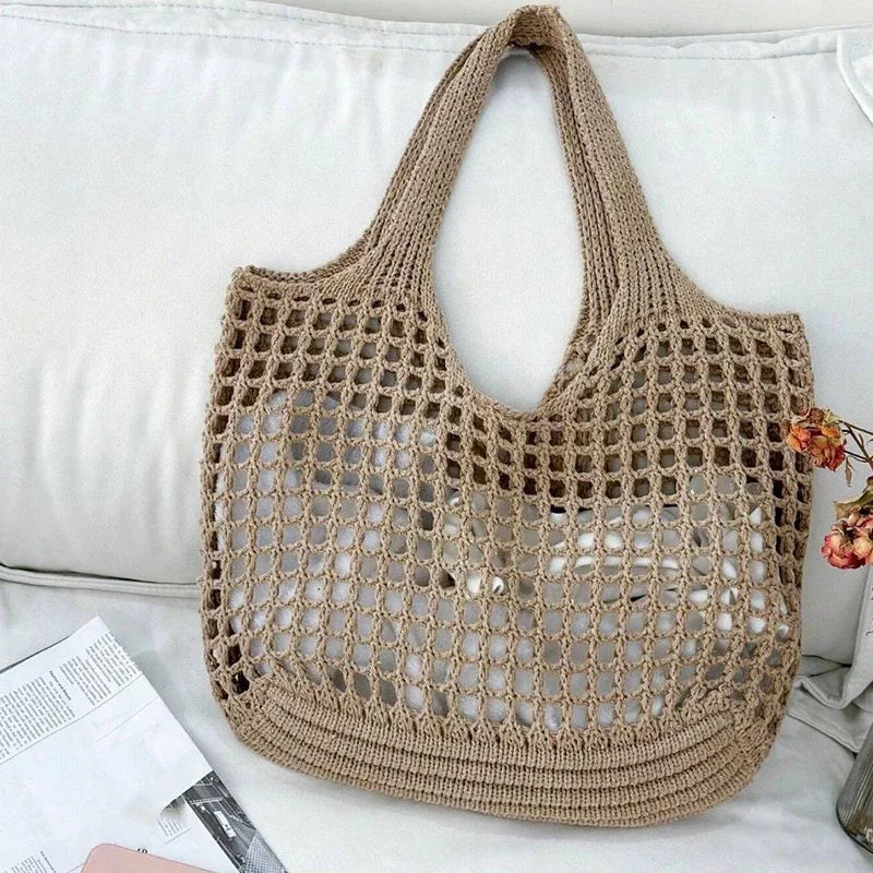 Boho Crochet Straw Tote
