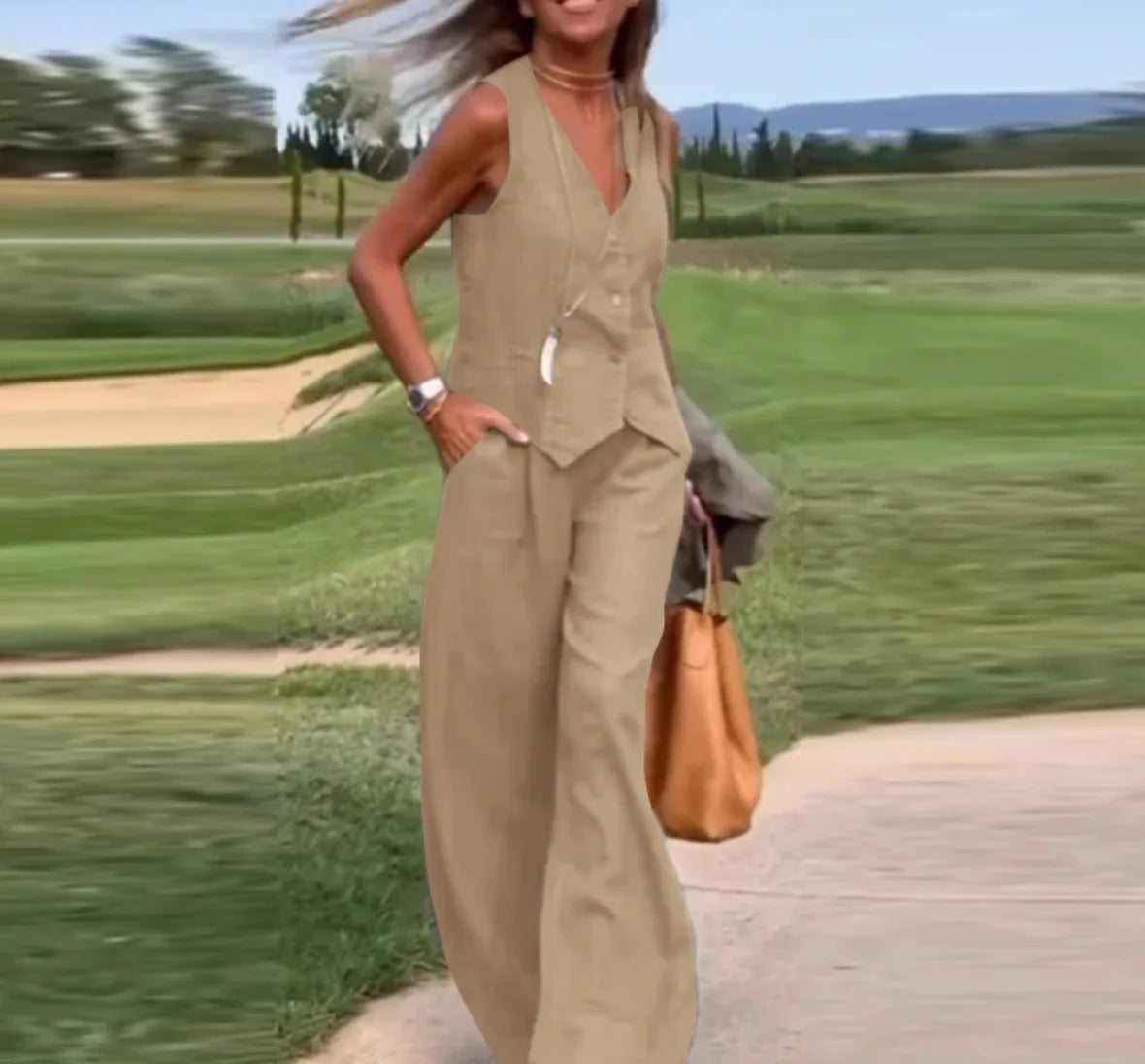 Solid Color Cardigan Vest & Pants Set – Casual Two-Piece Outfit