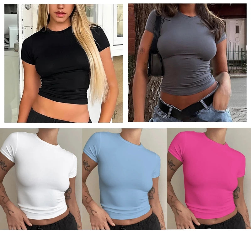 Slim Fit Knitted O-Neck T-Shirt – Y2K Street Style
