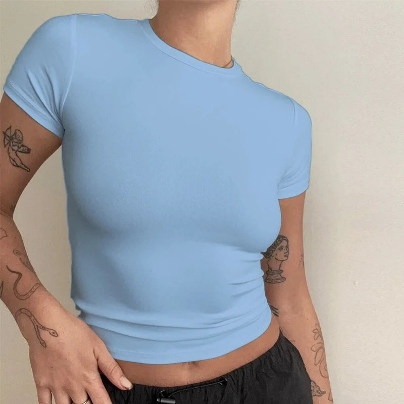 Slim Fit Knitted O-Neck T-Shirt – Y2K Street Style