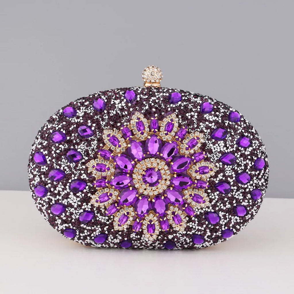 Sparkling Rhinestone Flower Clutch with Shoulder Chain