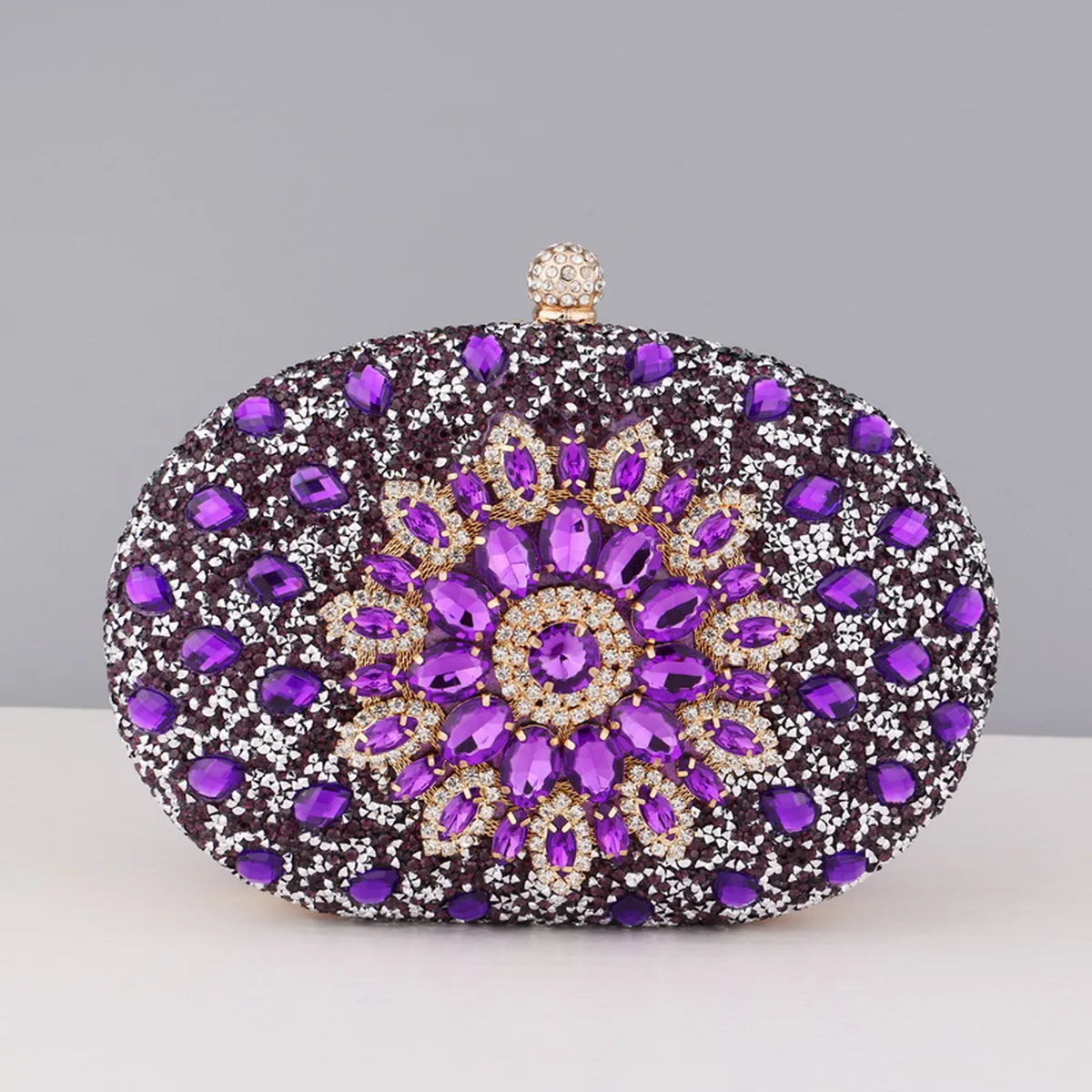 Sparkling Rhinestone Flower Clutch with Shoulder Chain