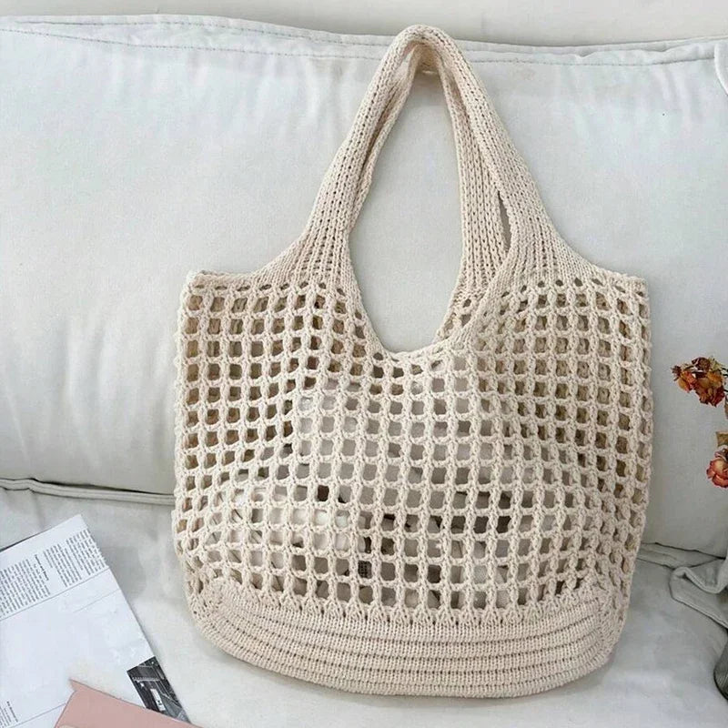 Boho Crochet Straw Tote