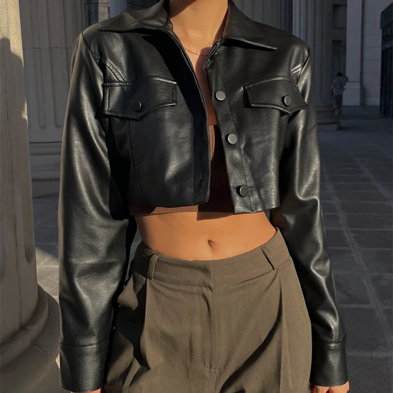WhereMery Y2K Faux Leather Short Jacket