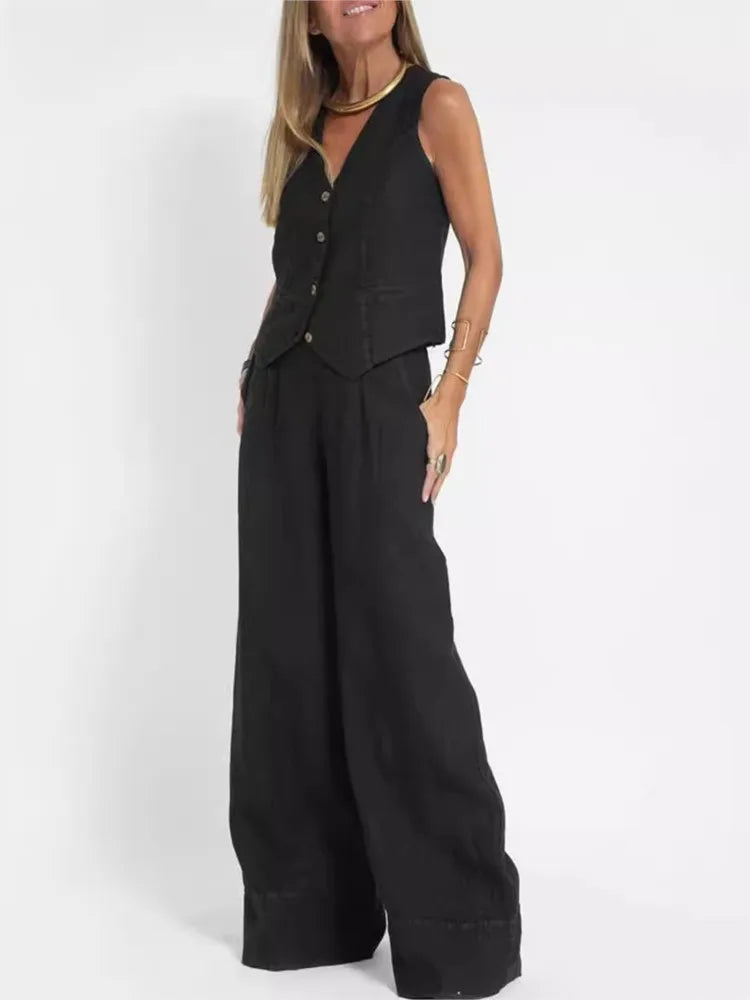 Colorblock Vest & Pants Set – Sleeveless Casual Suit