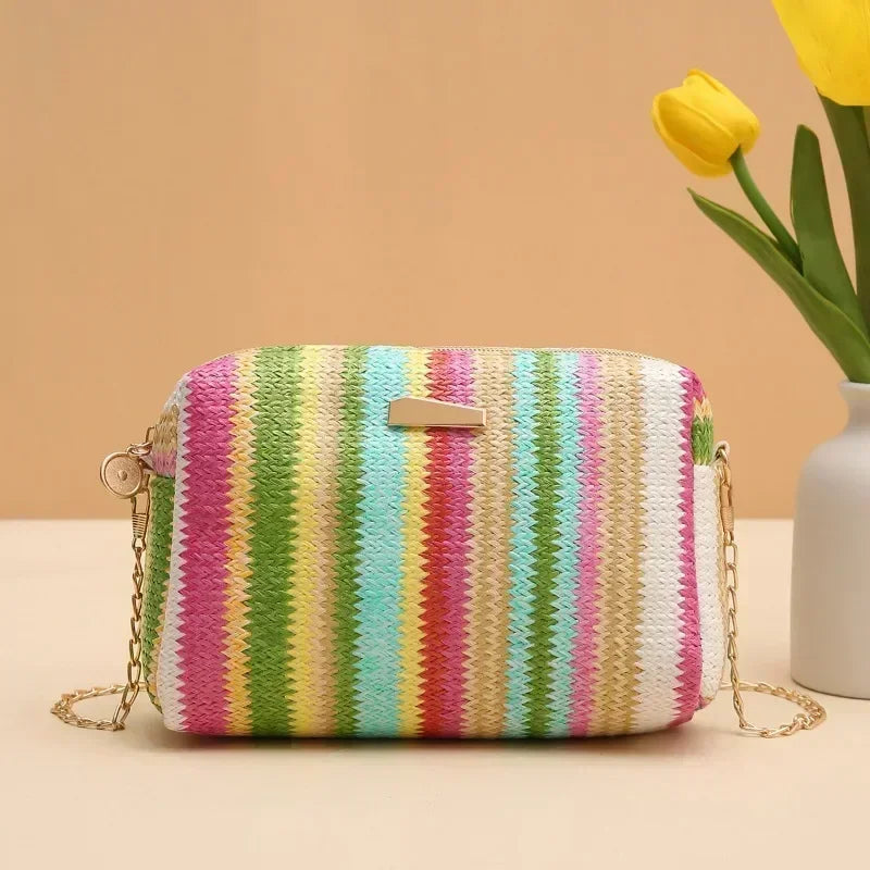 Knitted Straw Beach Bag – Small Shoulder Handbag