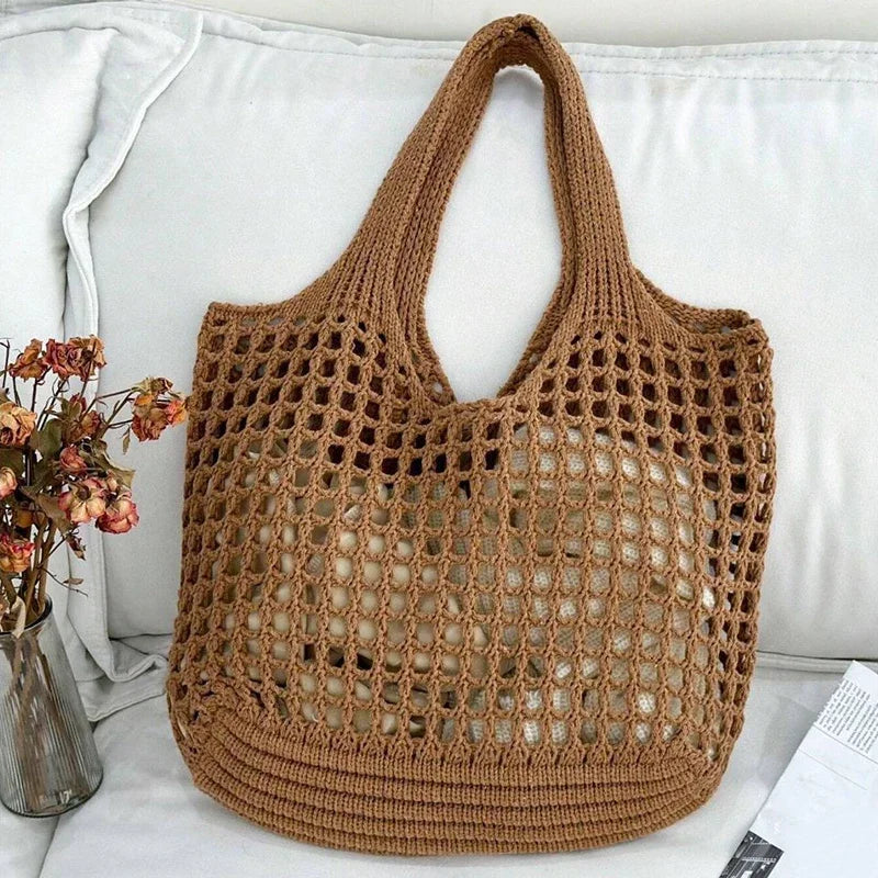 Boho Crochet Straw Tote