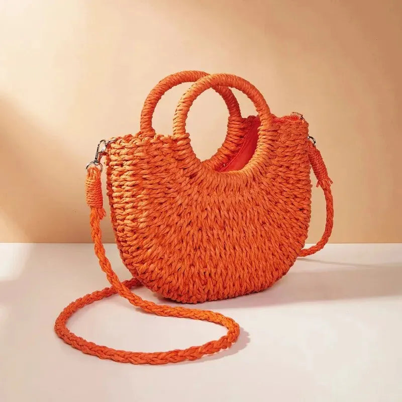 Handwoven Rattan Half-Moon Bag