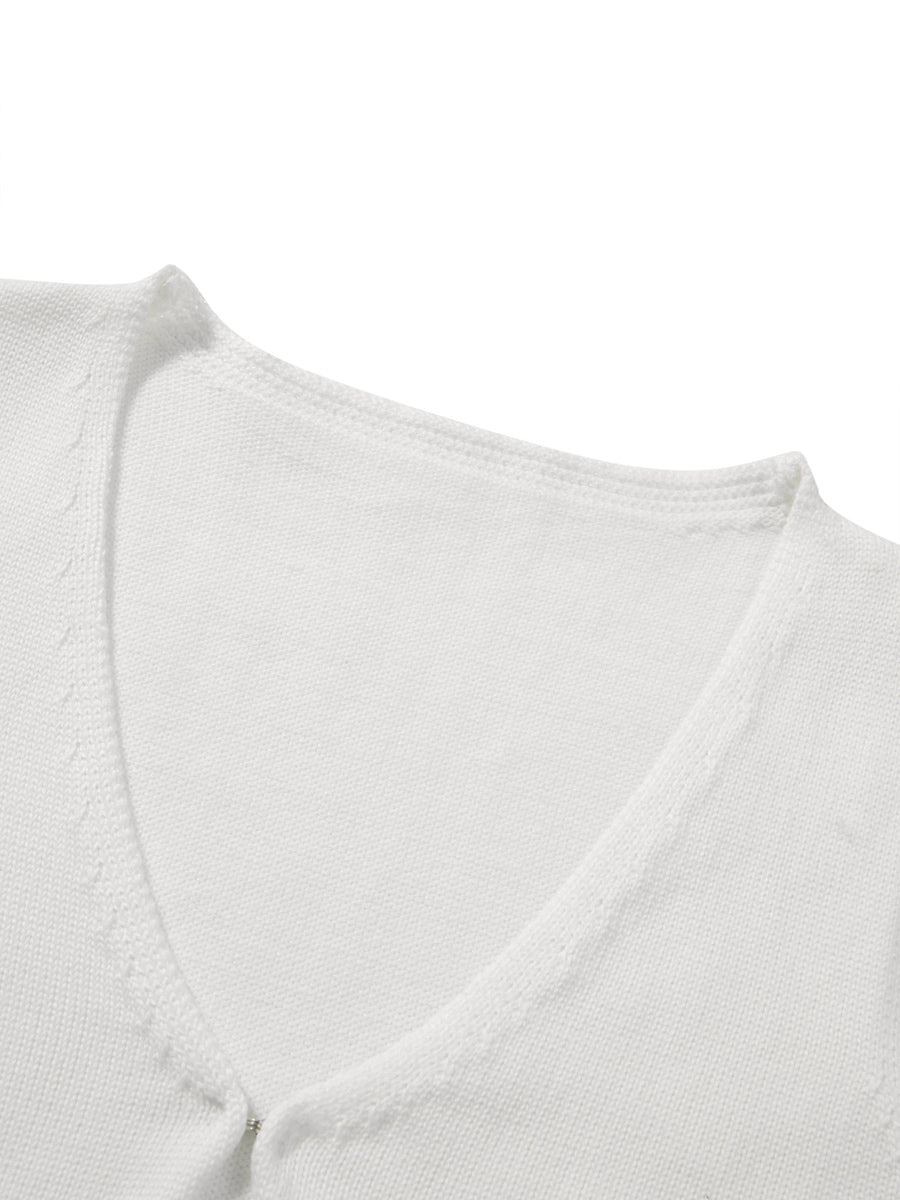 Women’s Y2K Crochet Knit Vest – Sleeveless V-Neck Open Front Crop Cardigan