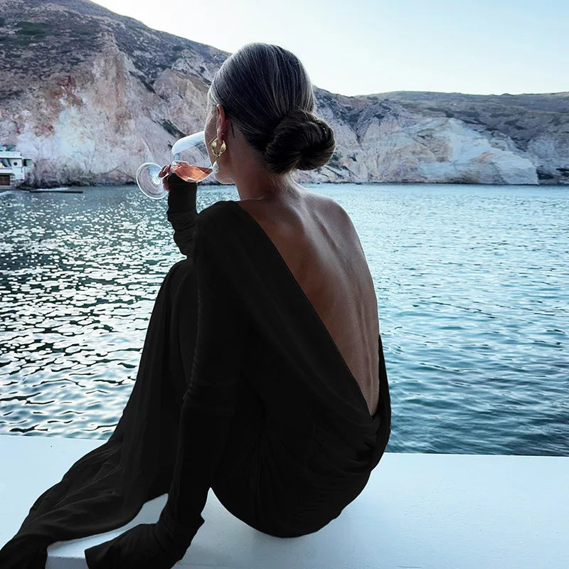 Backless Slim Fit Long Sleeve Dress – Elegant Autumn Style