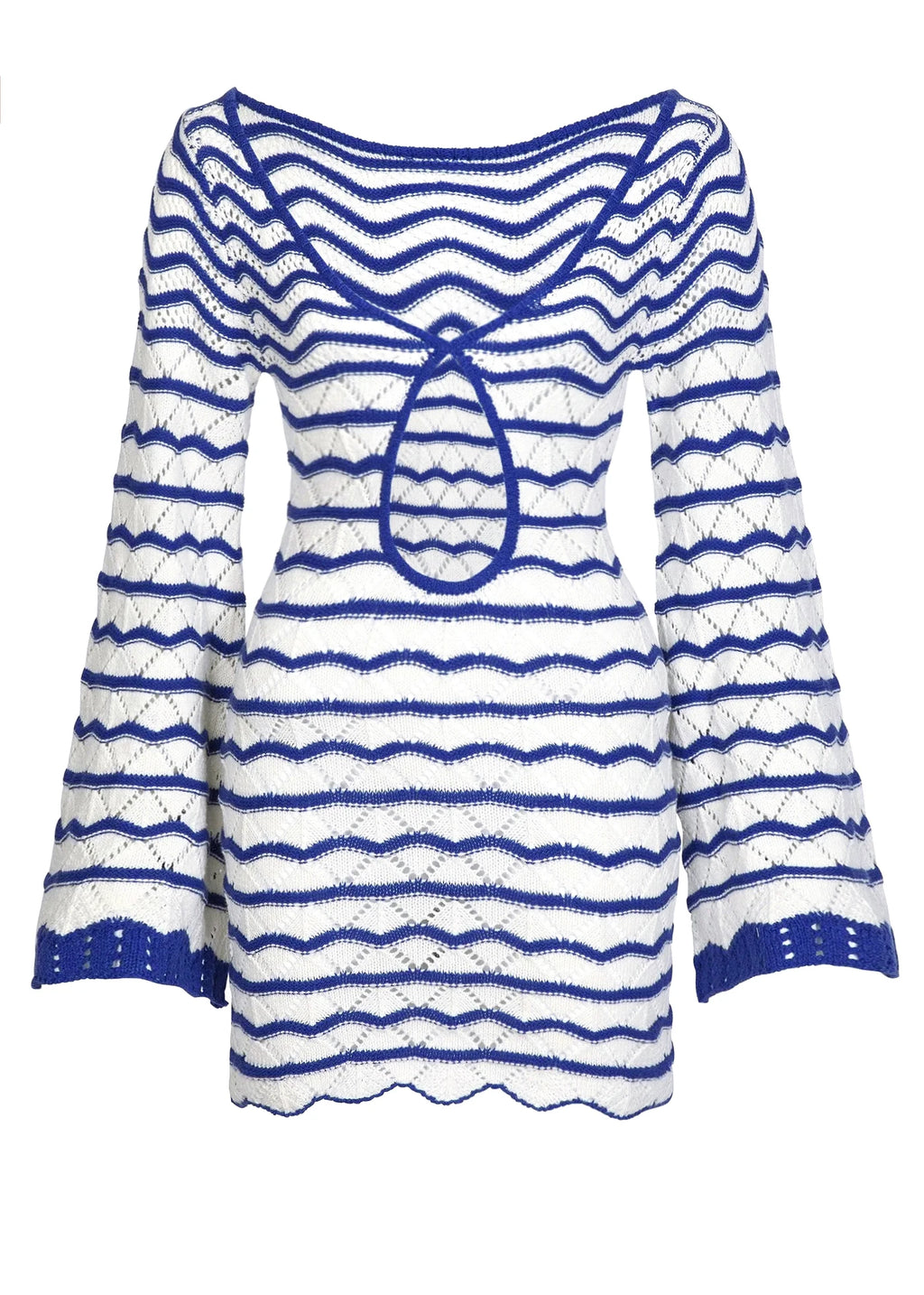 Boho Striped V-Neck Cut-Out Bell Sleeve Mini Dress – Summer Beach Cover-Up