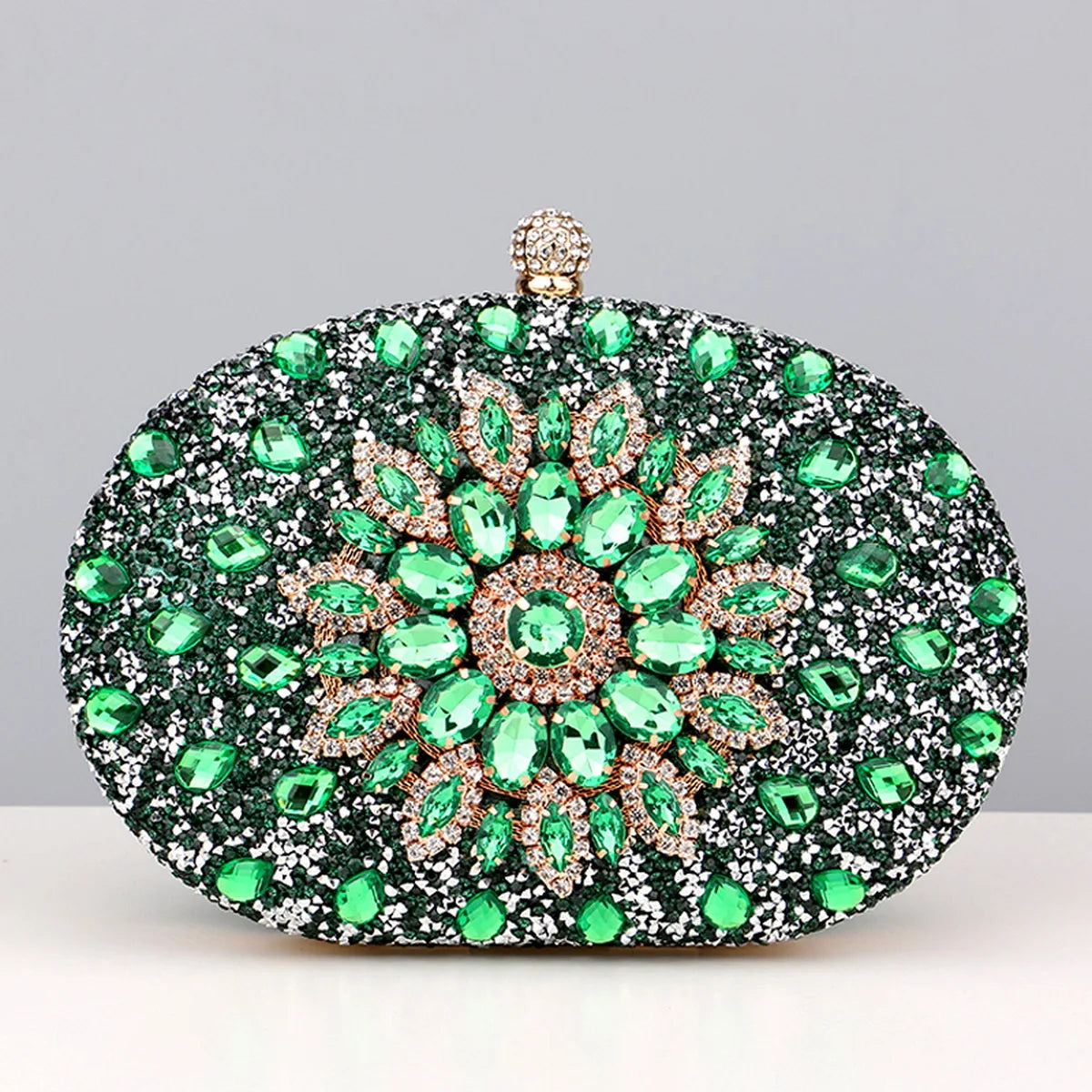 Sparkling Rhinestone Flower Clutch with Shoulder Chain