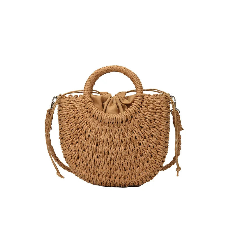 Handwoven Rattan Half-Moon Bag