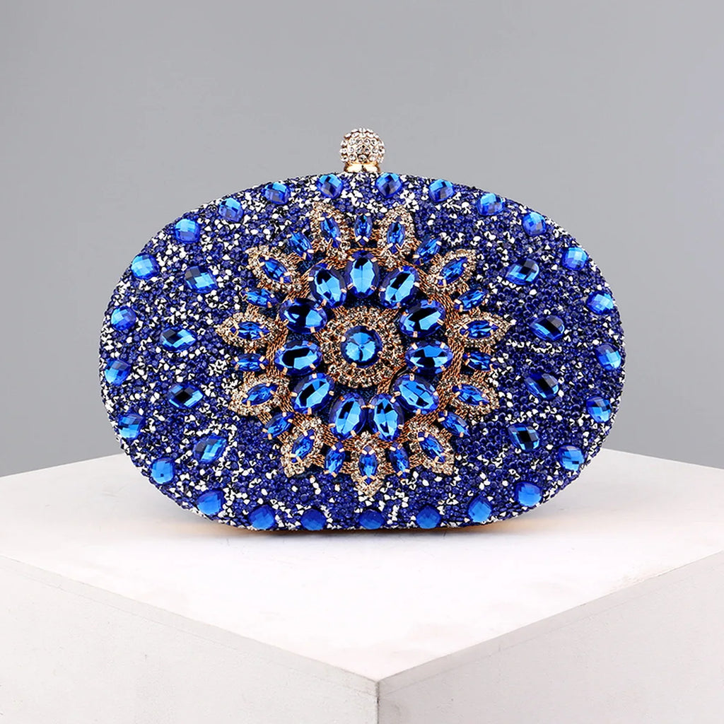 Sparkling Rhinestone Flower Clutch with Shoulder Chain
