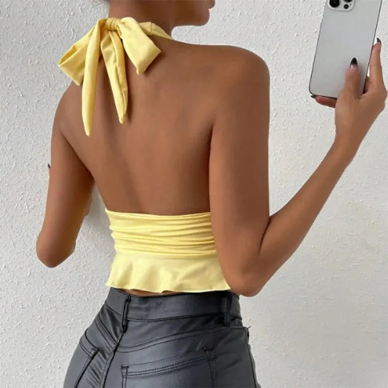 Women's Tight Fitting Deep V-Neck Pleated Top