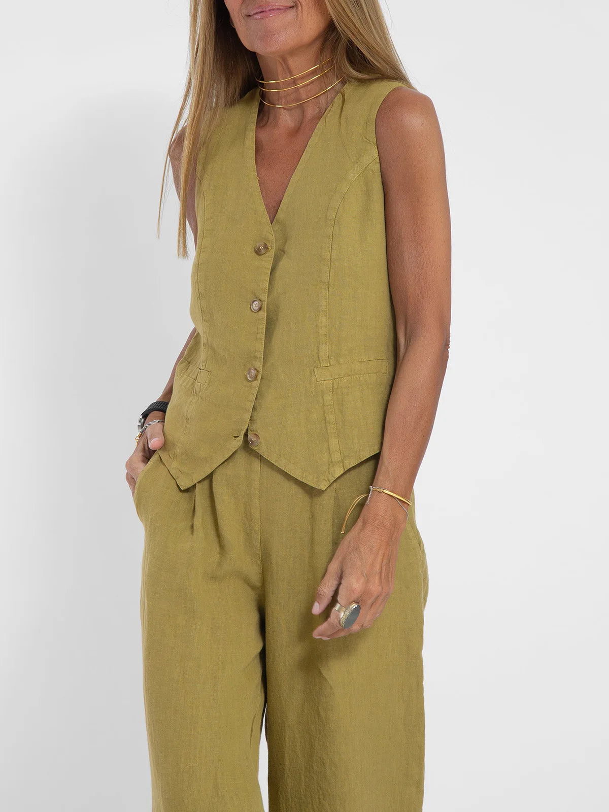 Colorblock Vest & Pants Set – Sleeveless Casual Suit