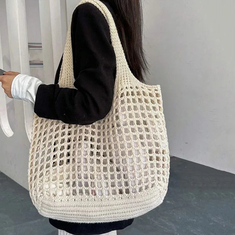 Boho Crochet Straw Tote