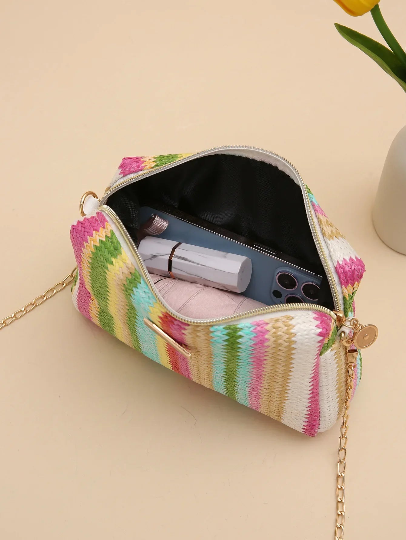 Knitted Straw Beach Bag – Small Shoulder Handbag