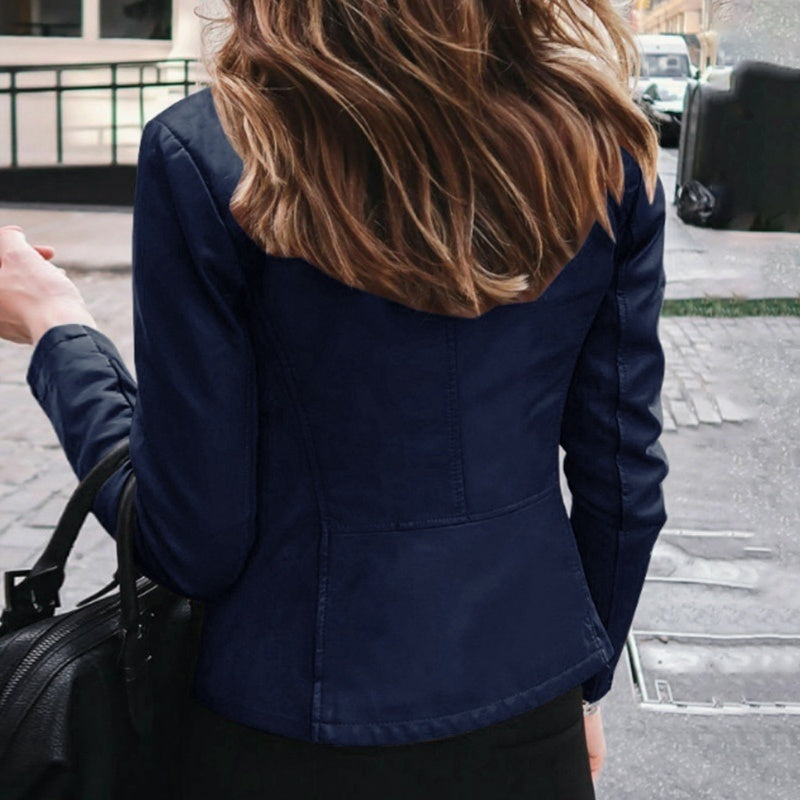 Slim Fit PU Leather Jacket for Women – Classic Moto Biker Style