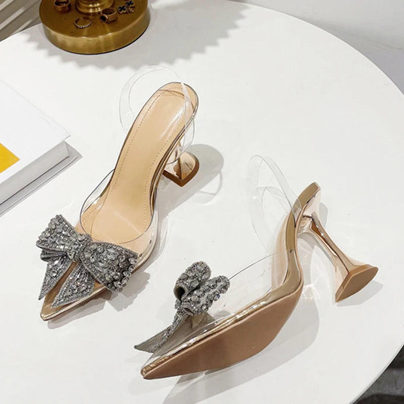 Liyke Crystal Bow Transparent High Heels
