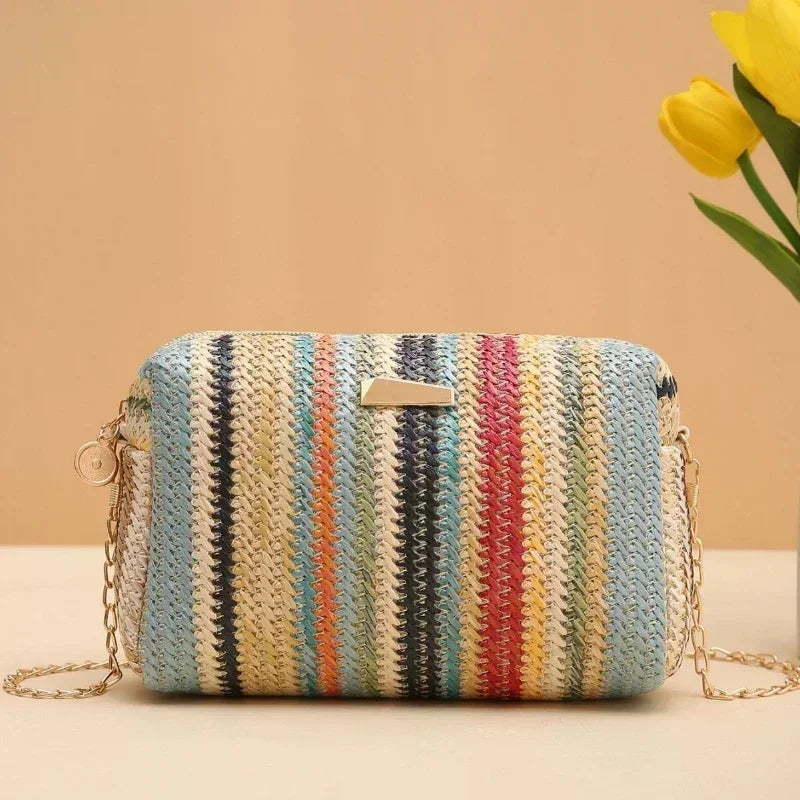 Knitted Straw Beach Bag – Small Shoulder Handbag