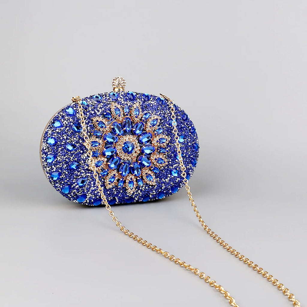 Sparkling Rhinestone Flower Clutch with Shoulder Chain