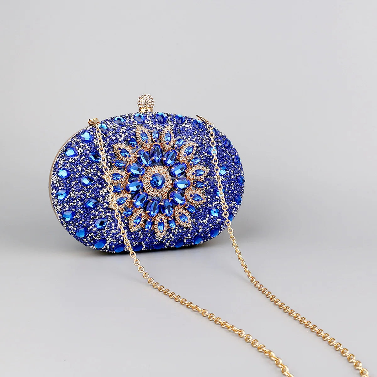 Sparkling Rhinestone Flower Clutch with Shoulder Chain