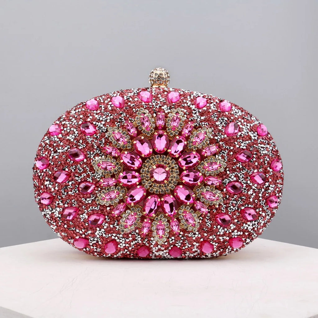 Sparkling Rhinestone Flower Clutch with Shoulder Chain