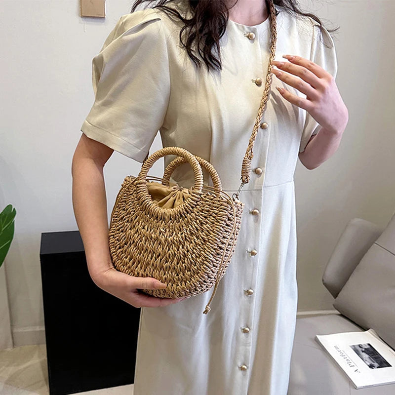 Handwoven Rattan Half-Moon Bag