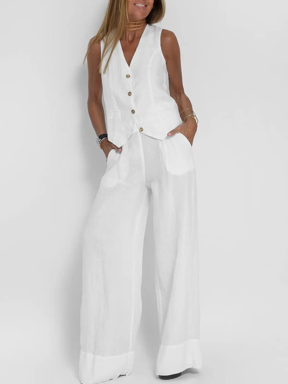 Colorblock Vest & Pants Set – Sleeveless Casual Suit