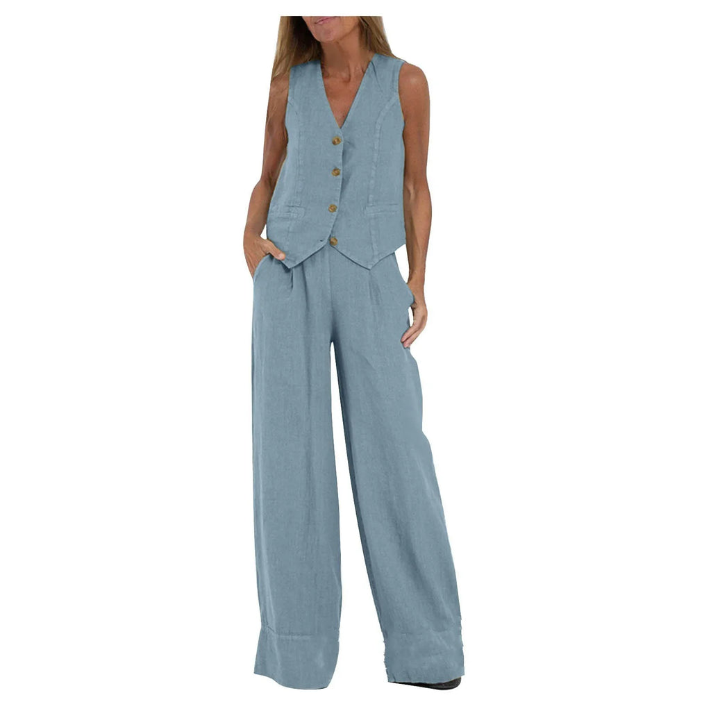 Colorblock Vest & Pants Set – Sleeveless Casual Suit
