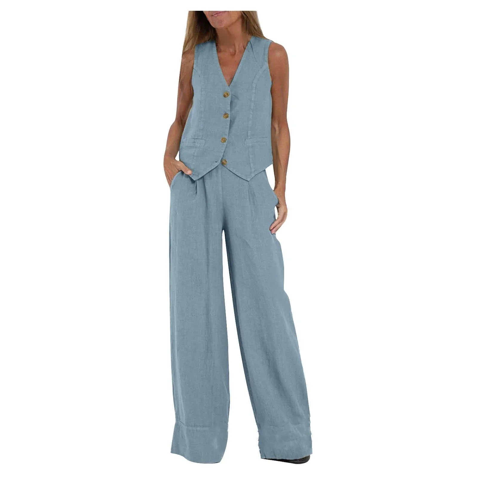 Colorblock Vest & Pants Set – Sleeveless Casual Suit