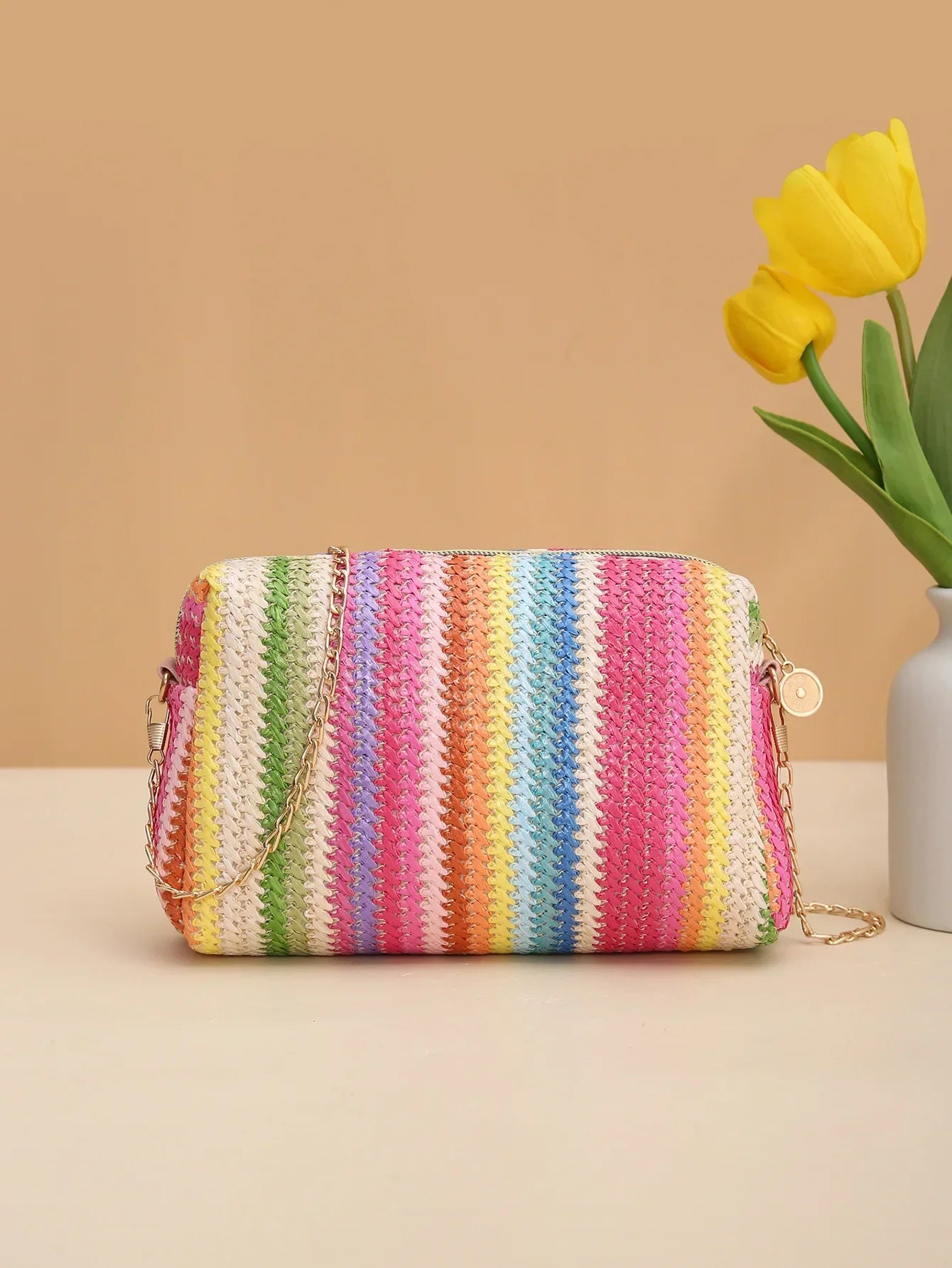 Knitted Straw Beach Bag – Small Shoulder Handbag