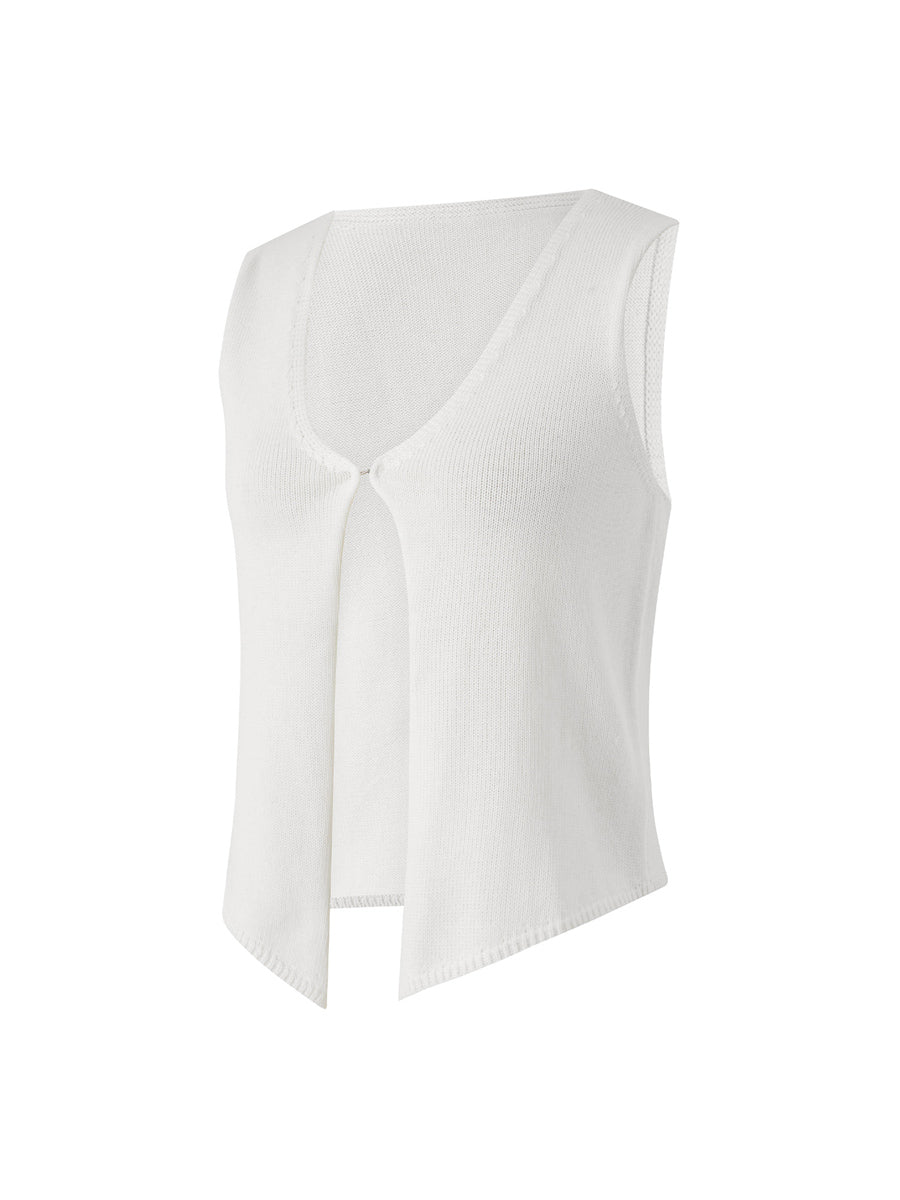 Women’s Y2K Crochet Knit Vest – Sleeveless V-Neck Open Front Crop Cardigan