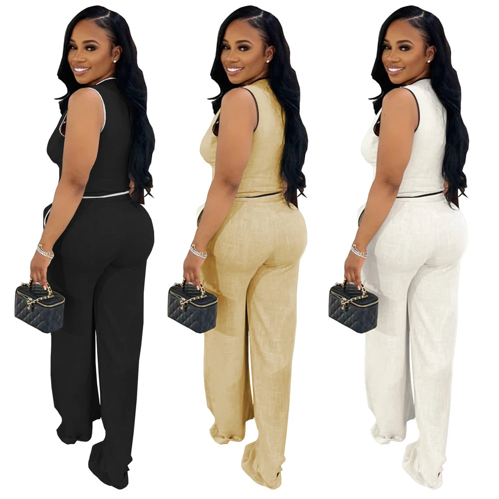 V-Neck Button Down Top & Pants Set – Casual Summer Loungewear