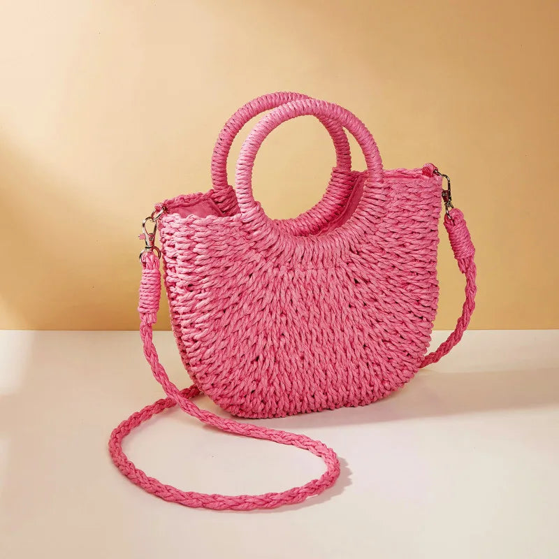 Handwoven Rattan Half-Moon Bag