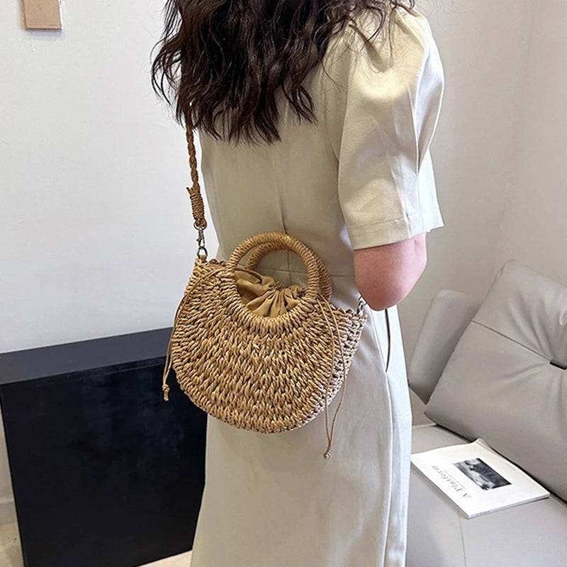Handwoven Rattan Half-Moon Bag