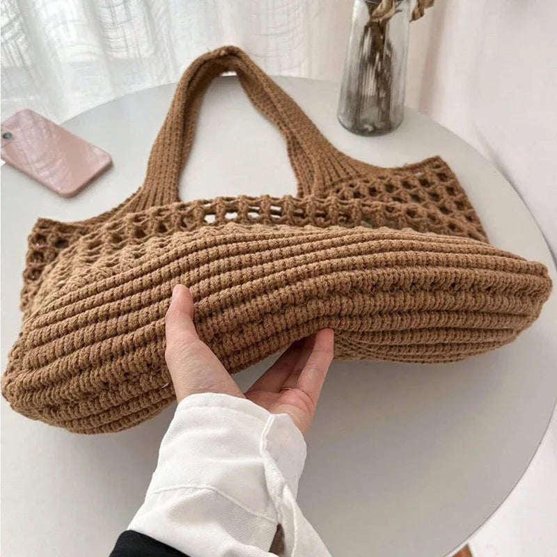 Boho Crochet Straw Tote