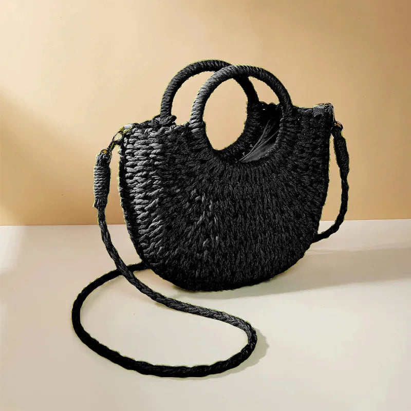 Handwoven Rattan Half-Moon Bag
