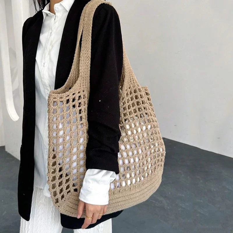Boho Crochet Straw Tote