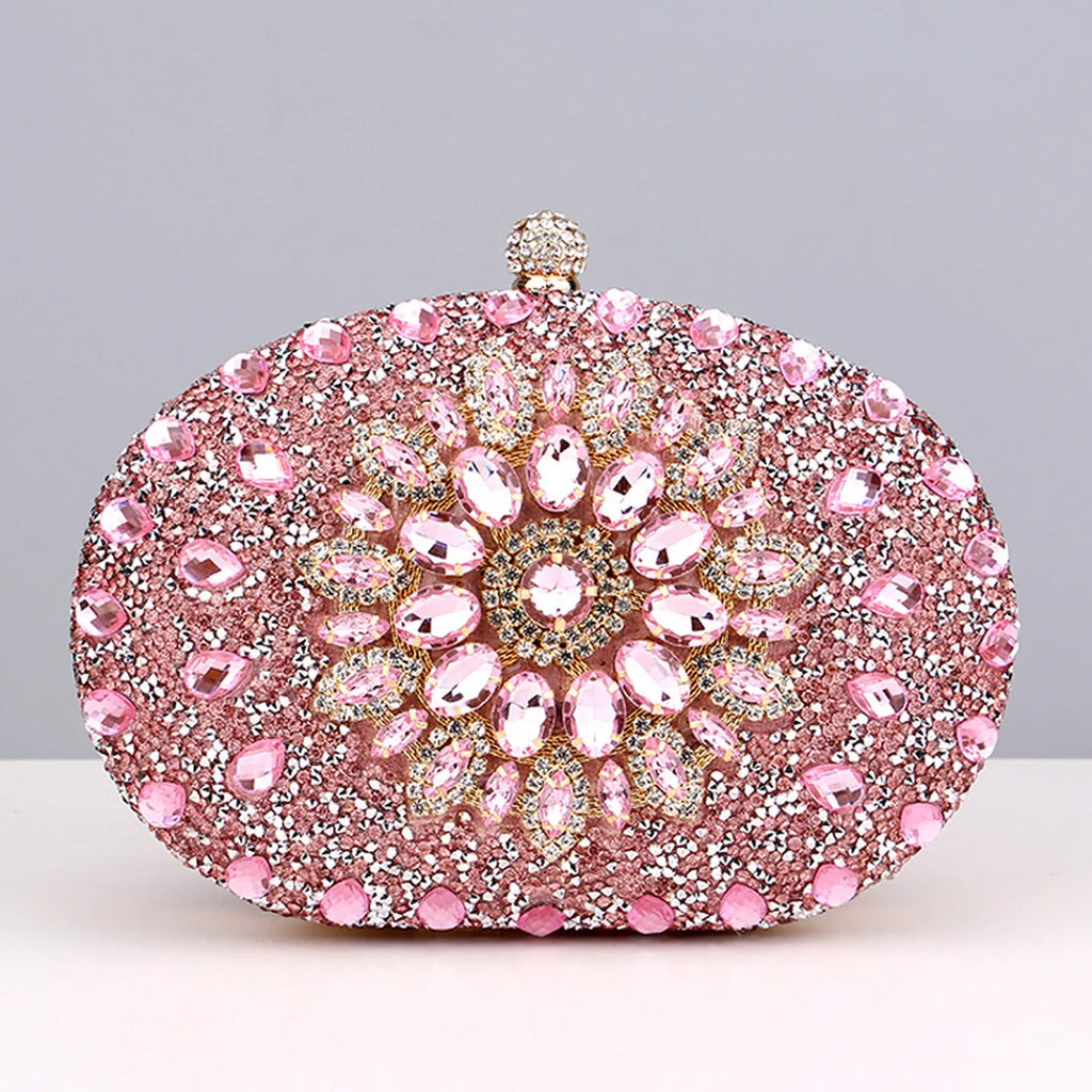 Sparkling Rhinestone Flower Clutch with Shoulder Chain