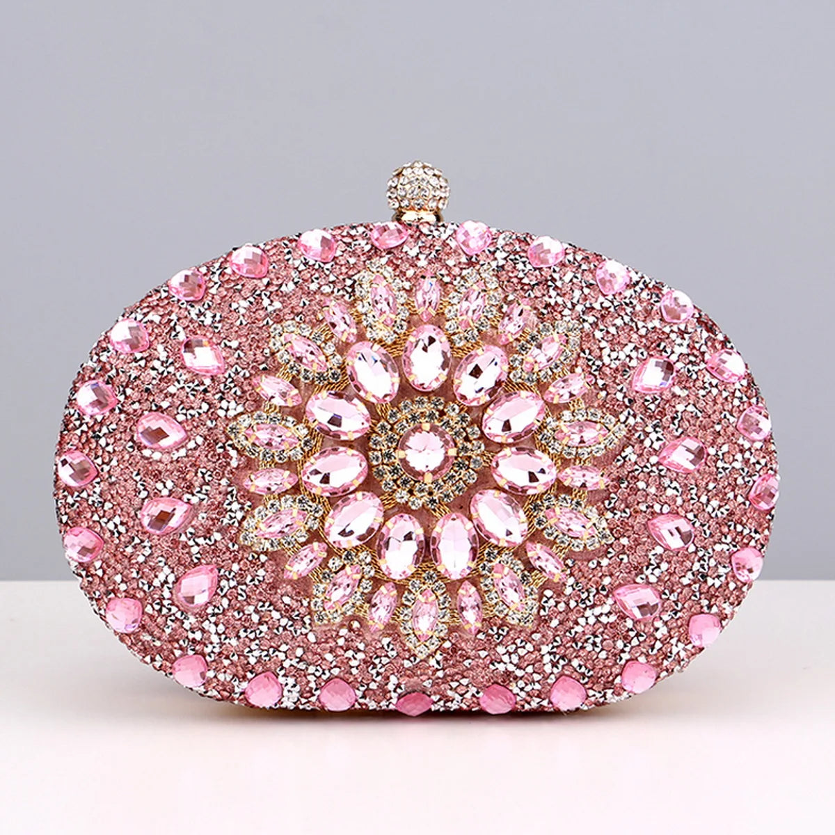 Sparkling Rhinestone Flower Clutch with Shoulder Chain
